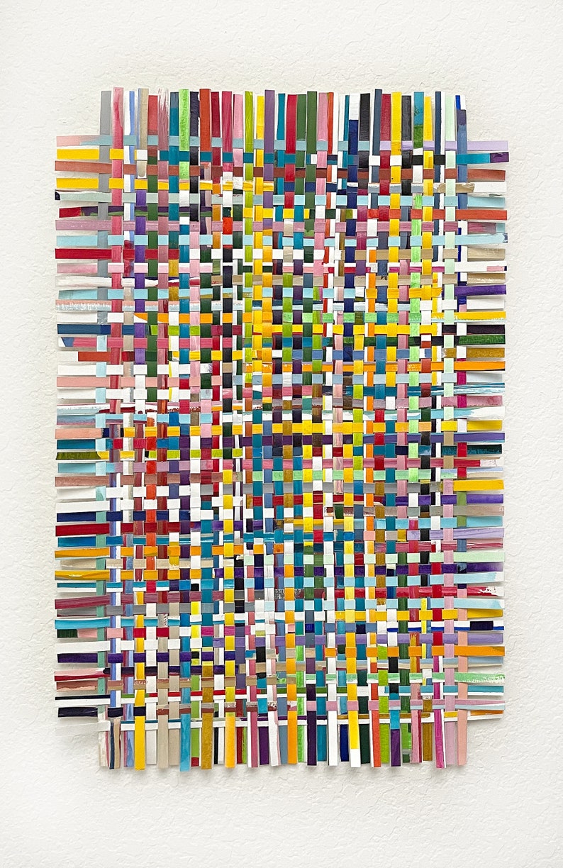 Colorful Wall Art Paper Weaving 12x17 Inches Hand Woven Paper Color