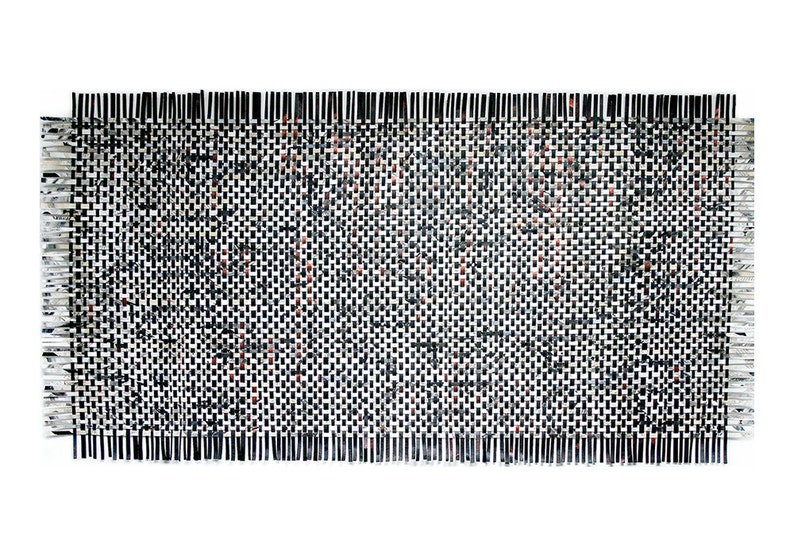 Black Paper Weaving 24x48 Large Wall Decor Black, Grey, Copper, White Woven Paper Art Crosswords Lobby image 2