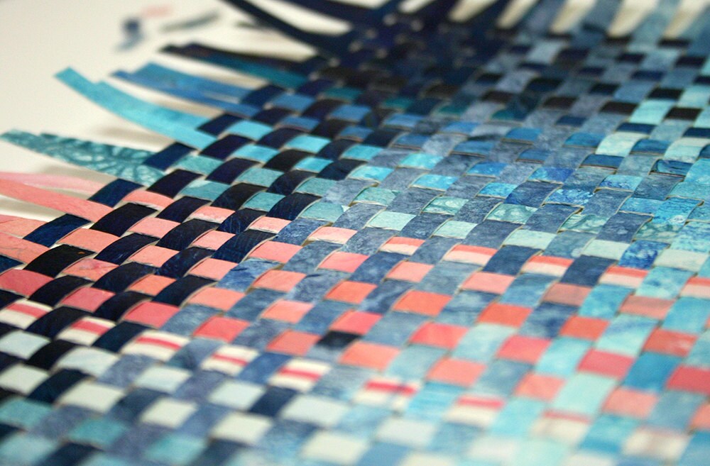 Blue Paper Weaving 11x11 Abstract Weaving Ombre Woven Art Turquoise ...