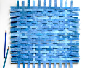 Blue Paper Weaving Art- Original Abstract- Woven Paper- Shades of Blue