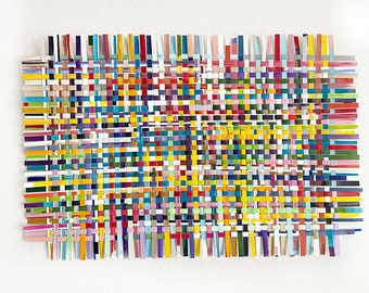 Colorful Wall Art- Paper Weaving- 12x17 Inches- Hand Woven Paper- Color Spectrum