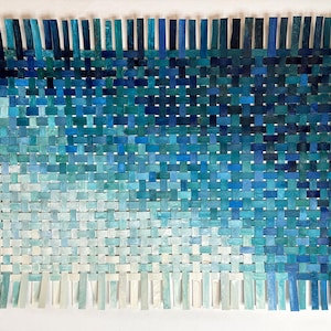 Tessitura di carta sfumata turchese - 10x15 - Tessuto a mano - Arte astratta blu - Arte murale