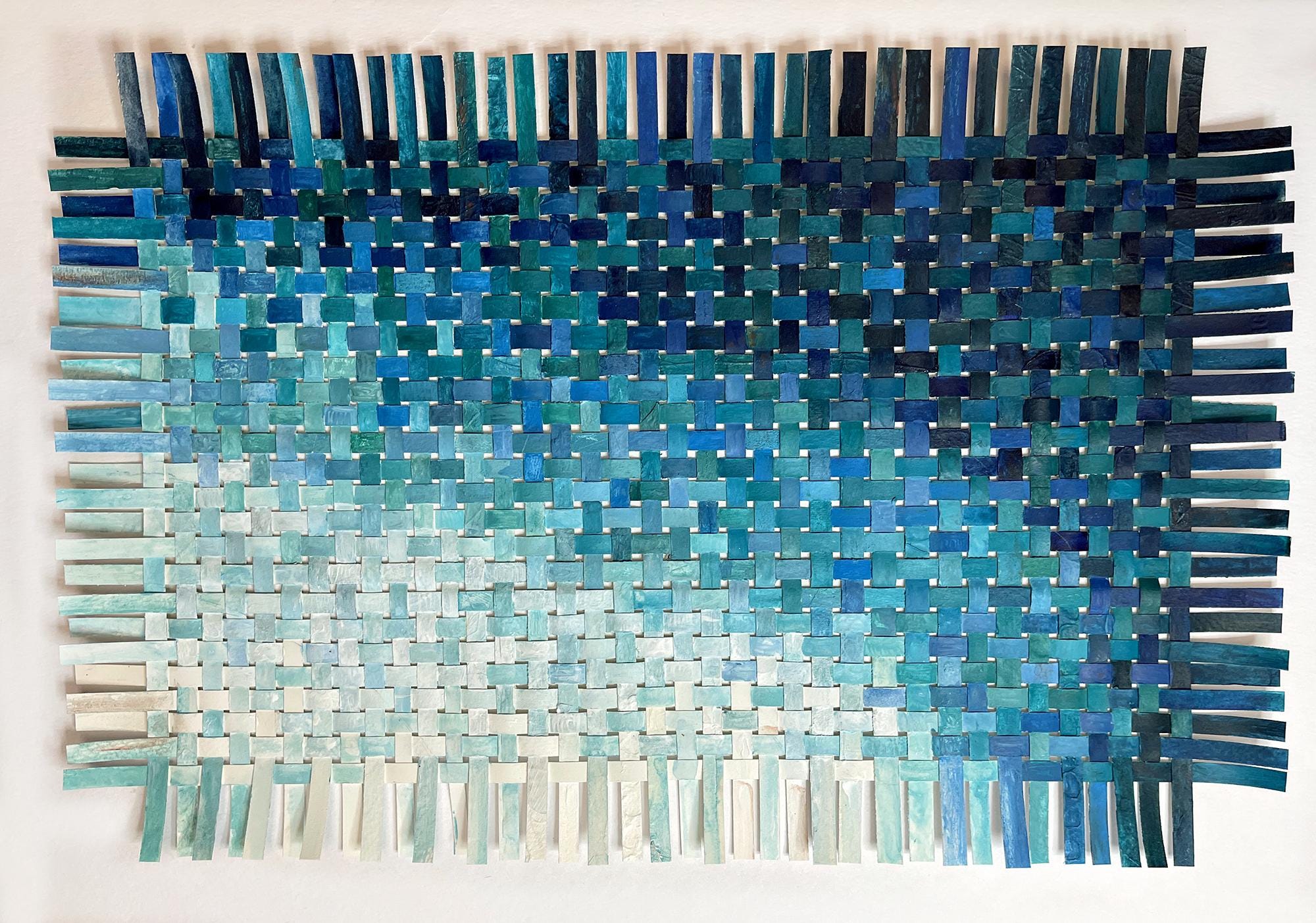 Turquoise Ombre Paper Weaving- 10x15- Hand Woven- Blue Abstract Art ...