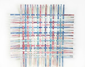Pink Blue Paper Weaving- 12x12- Hand Woven- Pastel Colors- Wall Art