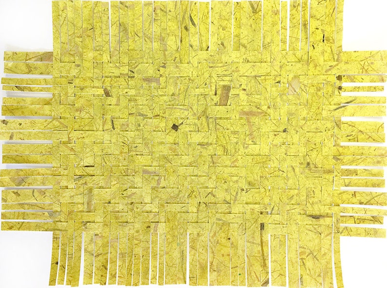 Yellow Paper Weaving- Yellow Green- 17x13- Abstract Wall Art- Twill Weave image 1