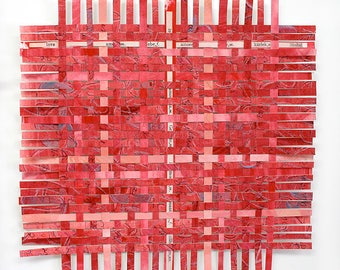 Red Paper Weaving- 10x10- Red Abstract - Wall Art- Love