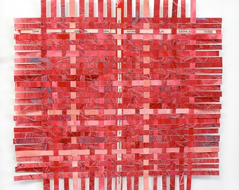 Red Paper Weaving- 10x10- Red Abstract - Wall Art- Love Collage