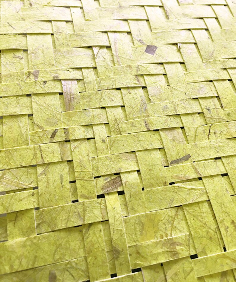 Yellow Paper Weaving- Yellow Green- 17x13- Abstract Wall Art- Twill Weave image 2