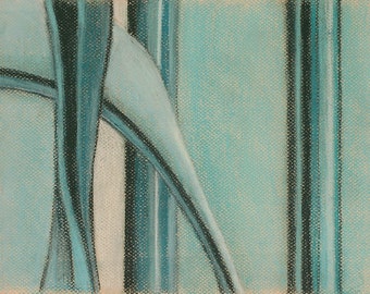 Turquoise Pastel Drawing- 9x12- White, Black, Teal- Original Art on Paper