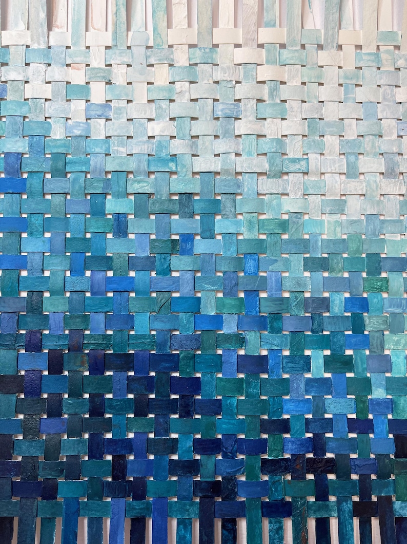 Turquoise Ombre Paper Weaving- 10x15- Hand Woven- Blue Abstract Art ...