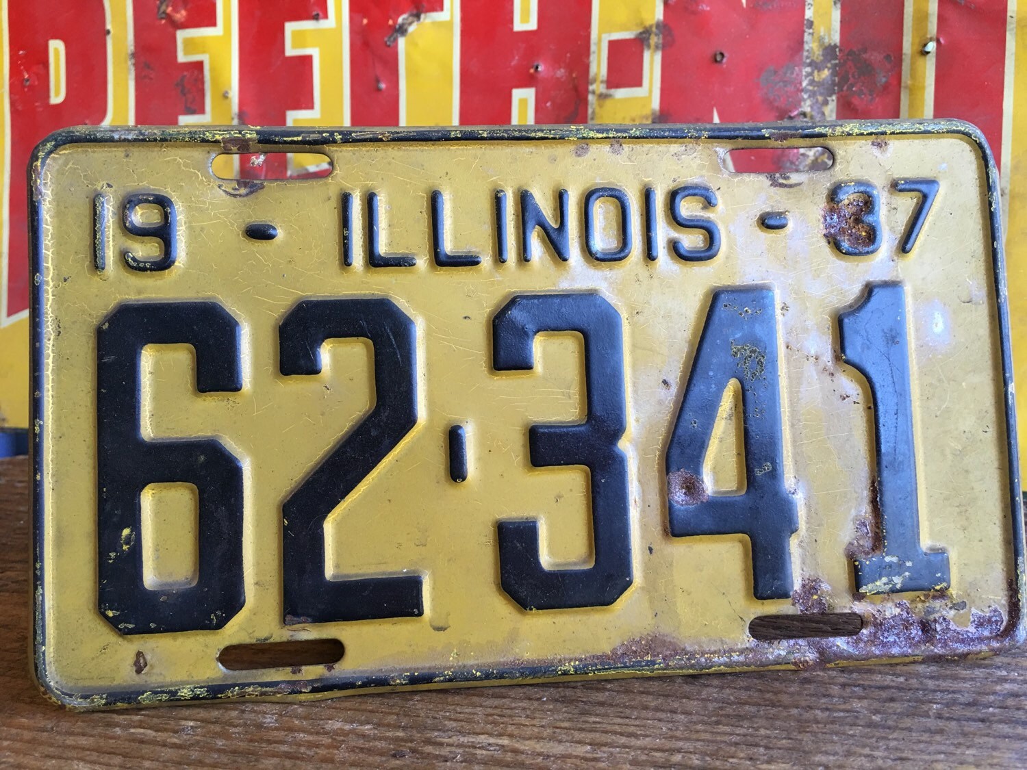 1937 Yellow & Black Illinois License Plate Etsy