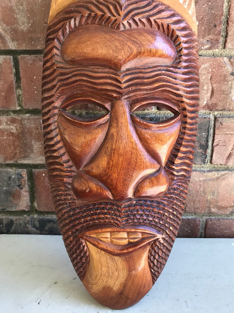 Hand Carved Fijian Tiki Mask Wall Decor Warriors