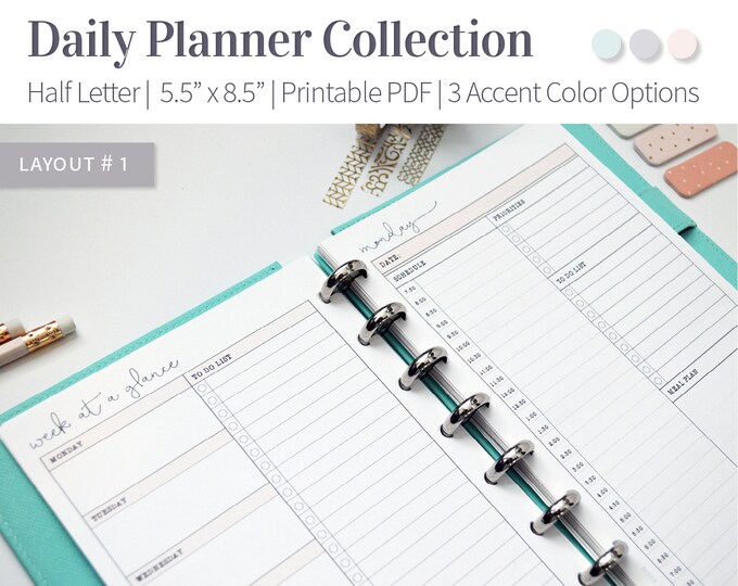 Daily Planner Printable Inserts, Half Letter Size Planner, Undated ...