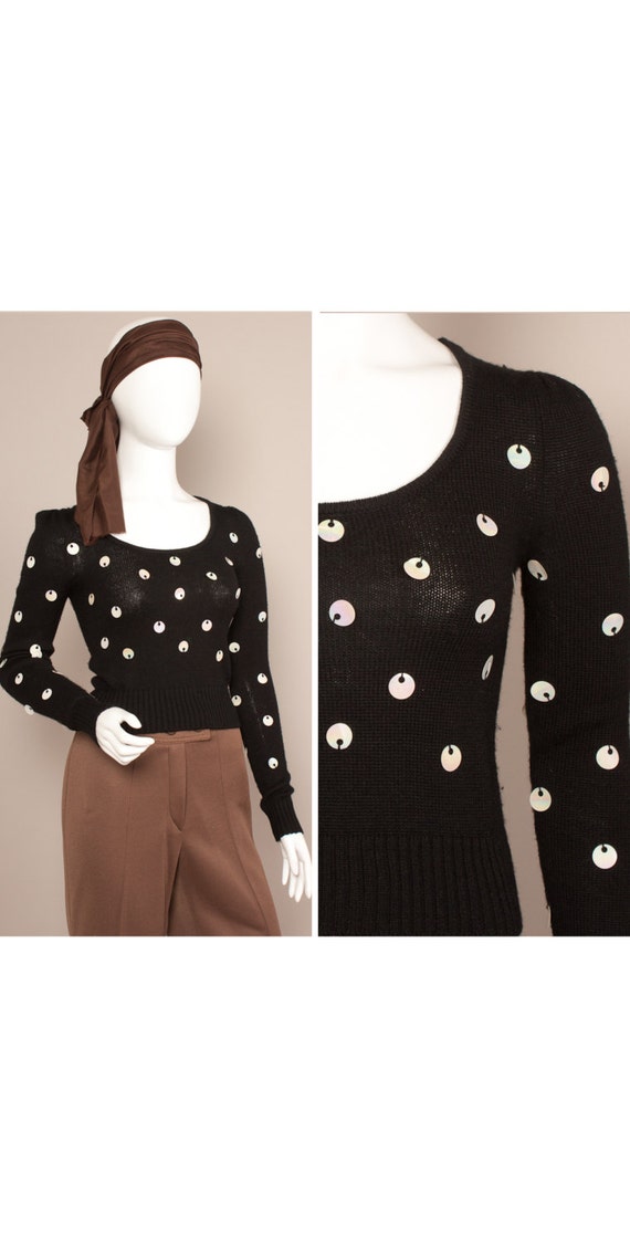 BIBA Giant SEQUINS Mono Crop Disco Jumper UK 8
