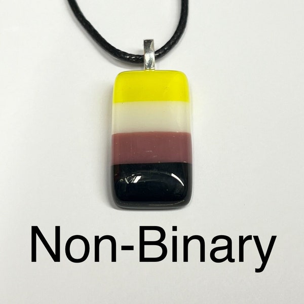 Nicht binäre Enby NB Pride Anhänger verschmolzen Glas handgefertigt kommen Geschenk mit freiem UK Porto. lgbt lgbtq+ stolz Liebe siegt