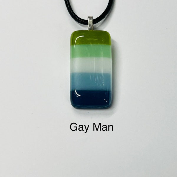 Gay man pendant fused glass handmade with Free UK postage. MLM lgbt lgbtq+ pride jewellery love wins