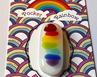 Fused glass rainbow pocket charm token love favour nhs pride lgbt image handmade in Wales free UK postage purse charm