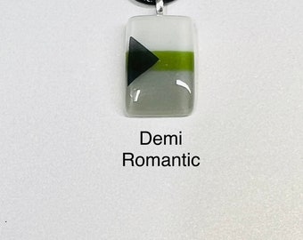 Demi Romantic pride pendant fused glass handmade with Free UK postage. lgbt lgbtq+ pride love wins