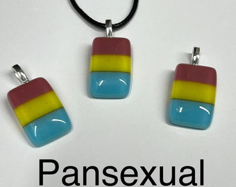 Pansexual pendant fused glass handmade with Free UK postage. lgbt lgbtq+ pride jewellery love wins