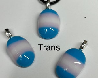 Trans pendant fused glass handmade with Free UK postage. lgbt lgbtq+ pride love wins