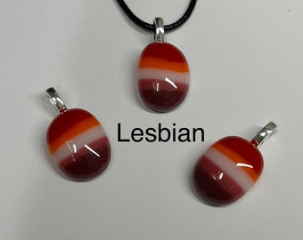 Lesbian pride pendant fused glass necklace coming out present handmade with Free UK postage. lgbt lgbtq+ pride love wins