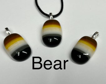 Bear pride pendant fused glass handmade with Free UK postage. lgbt lgbtq+ pride love wins