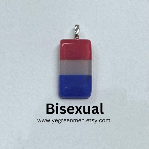 Handmade Fused Glass Bisexual Pride Pendant Necklace
