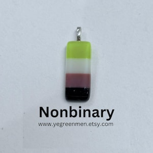 Non binary Enby NB pride pendant fused glass handmade coming out present gift with Free UK postage. lgbt lgbtq+ pride love wins