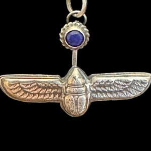 Sterling Silver Egyptian Winged Scarab with Lapis Pendant