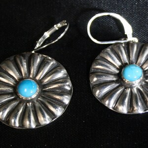 Sterling Silver Southwest Turquoise Concho Earrings