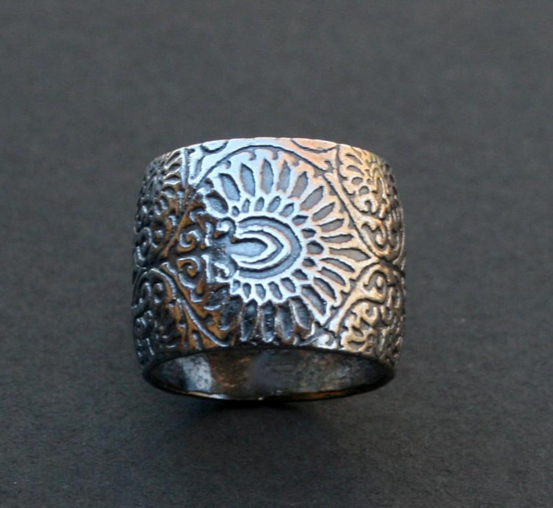 Sterling Silver Wide Band Boho Ring - Etsy