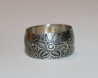 Sterling Silver Wide Band Boho Ring
