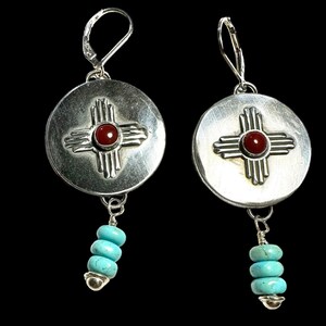 Zia Sun Symbol Sterling Silver Earrings With Red Agate