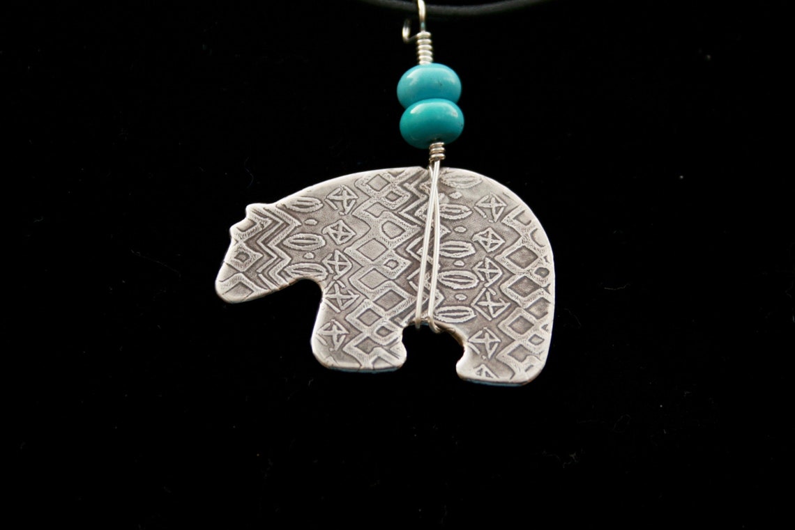 Sterling Silver Textured Large Zuni Bear Pendant With Arizona Etsy