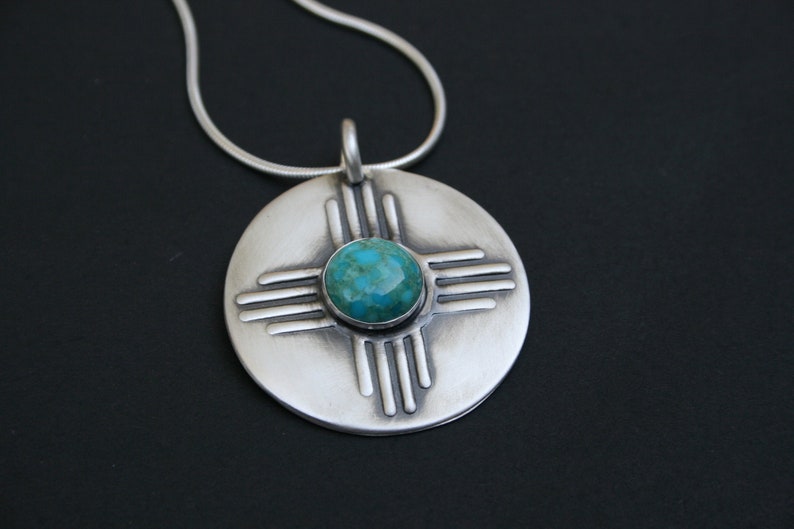 Large Sterling Silver Zia Sun Symbol Pendant With a 12 Mm Etsy