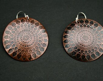 Large Copper Mandala Texture Earrings