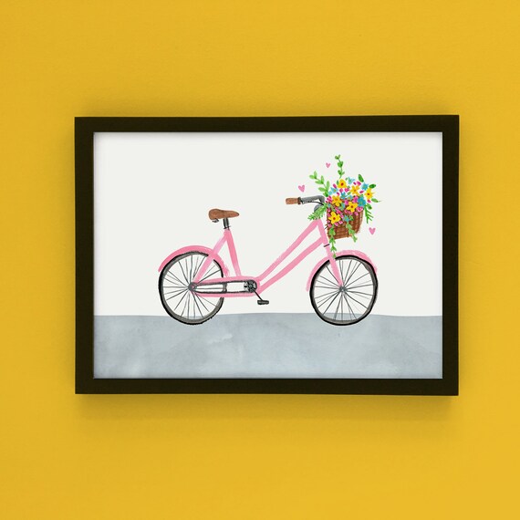 Floral City Bike print Illustration Bike Travel Etsy