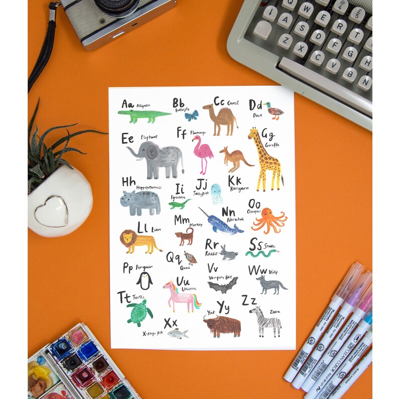 animal alphabet print jungle animals educational prints for etsy