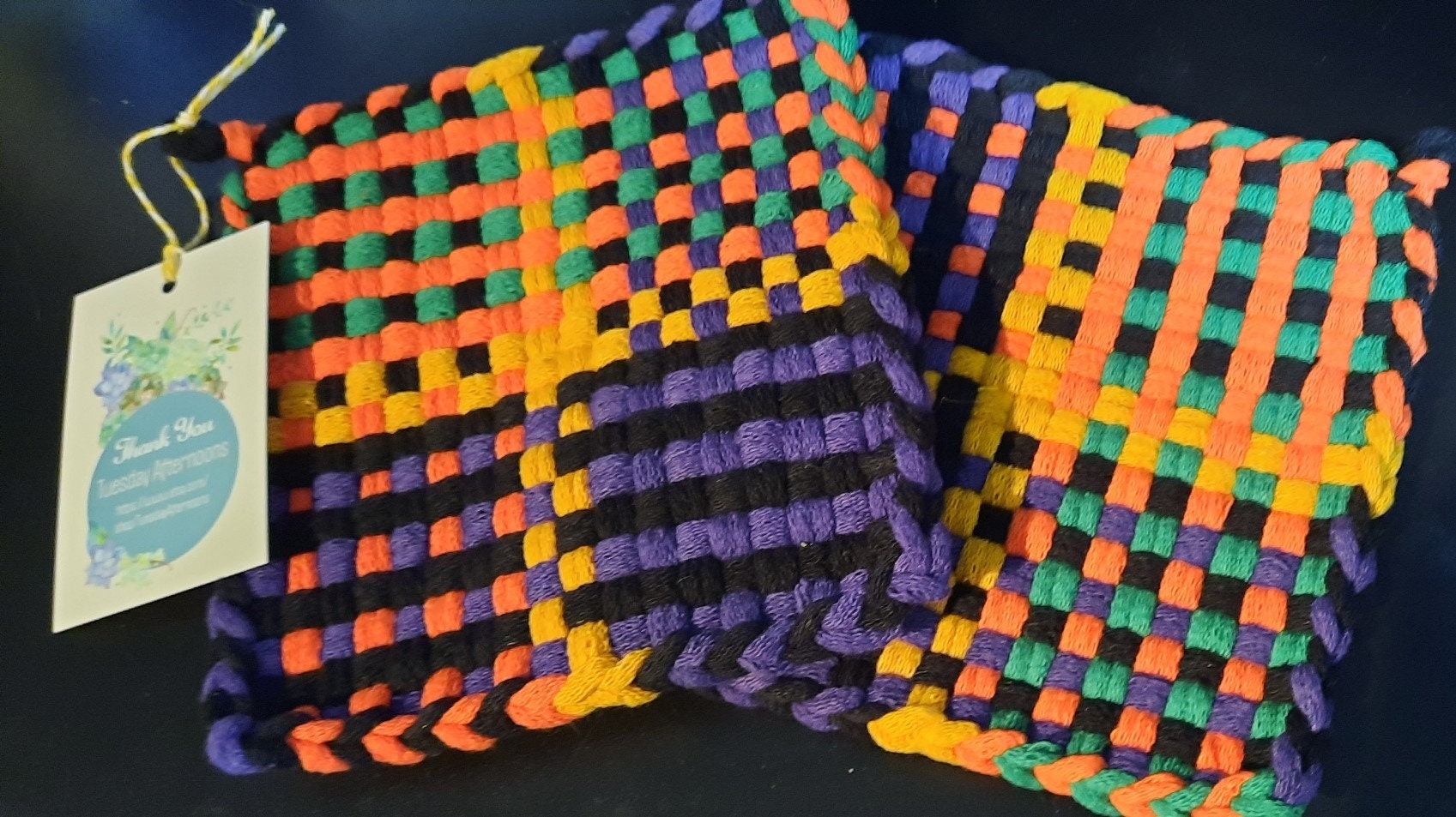 Get Spooky With Handmade Loom Woven Halloween Inspired 6X6 Potholders, Coasters, or Hot Pad. Great Spootackular Hostess Gift.