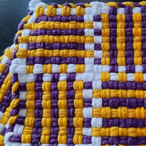 Set of 2, Post University - Plum , Yellow and White 6x6 Handmade Woven Potholders PH6-56