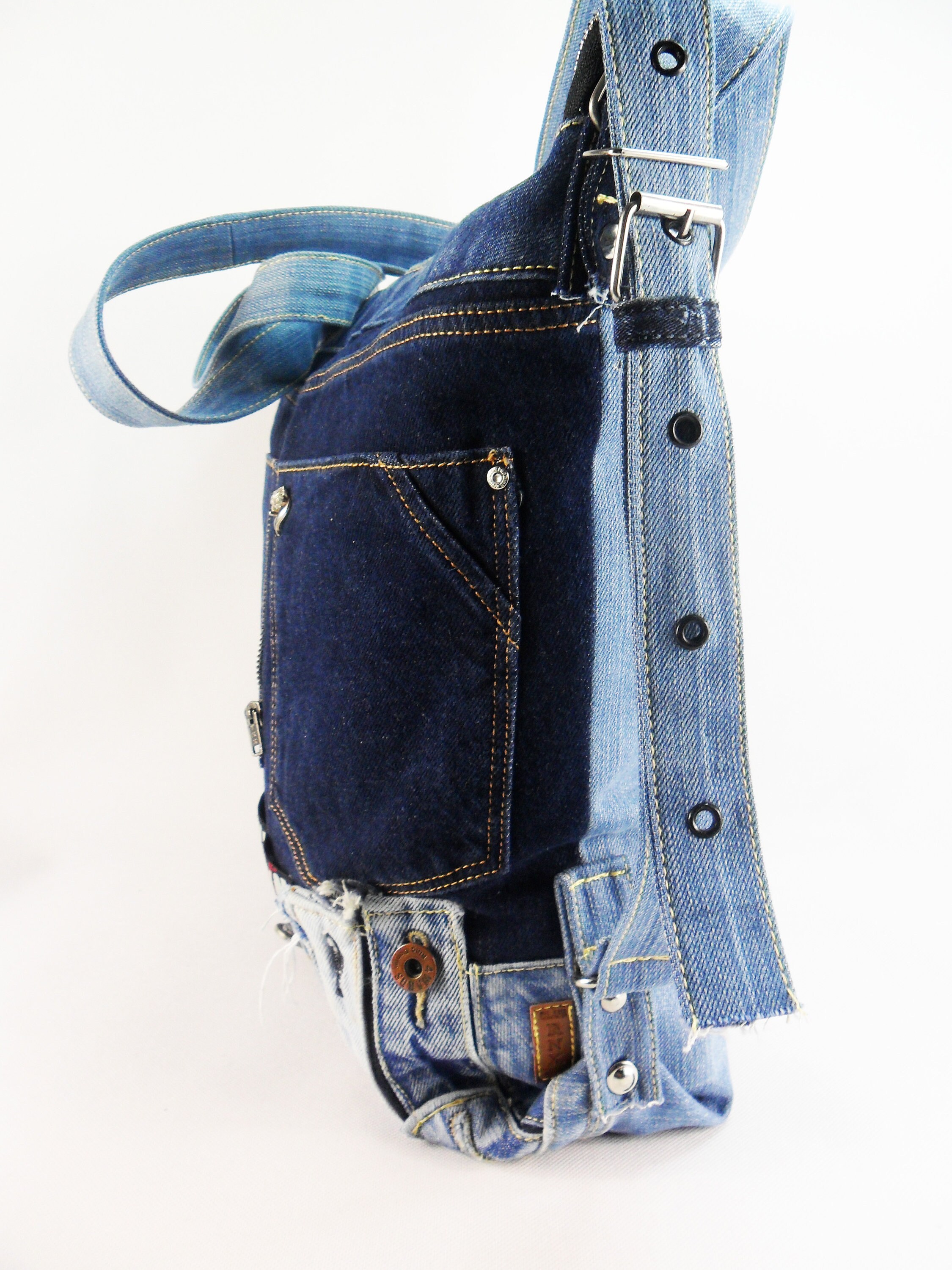 Denim Travel Bag jeans stof tote tas gerecycleerd versleten Etsy