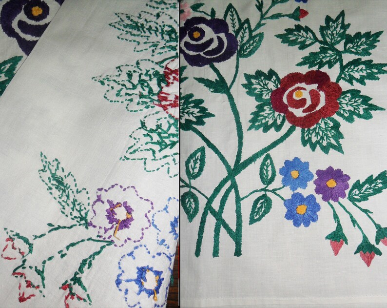 4 Vintage Embroidered pieces Scrap Fabric Quilts Scrap Fabric Patchwork Crafts Supplies Remnant Fabric Sewing Supplies Large Piece