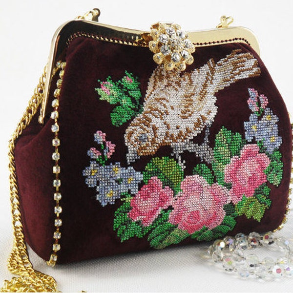 Evening handbag Embroidered Bag  Suede bag  IPhone Pouch  vinous  with embroidered  Evening bag clutch clasp bag  Maroon bag  Beautiful gift