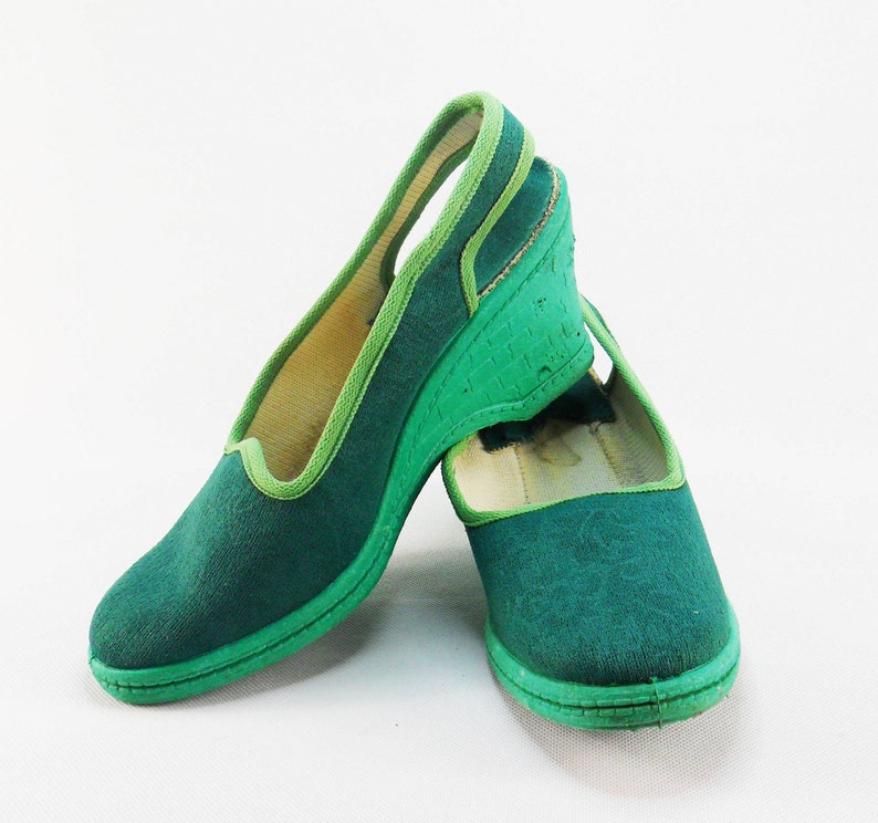 Vintage 1970s Green sandals Fabric sandals Canvas summer shoes | Etsy