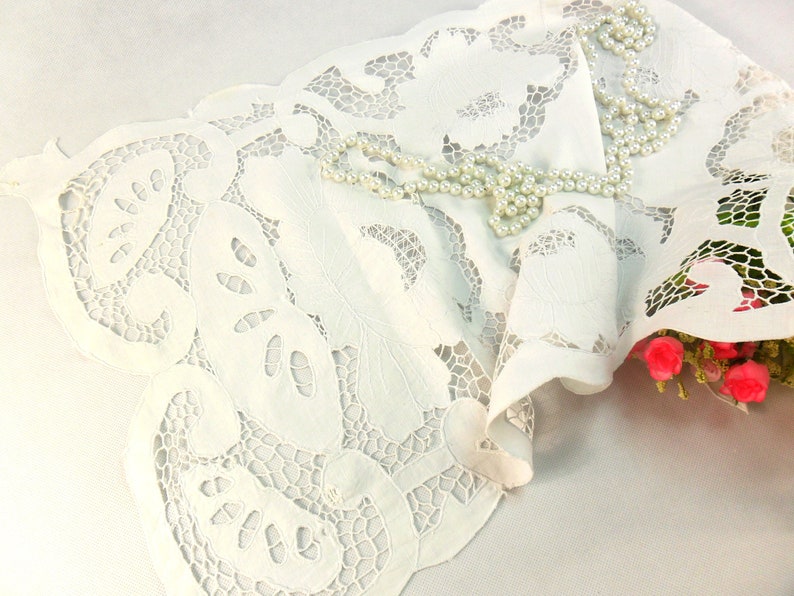 Embroidered Cutwork Linen Tablecloth Richelieu Shabby Chic Etsy