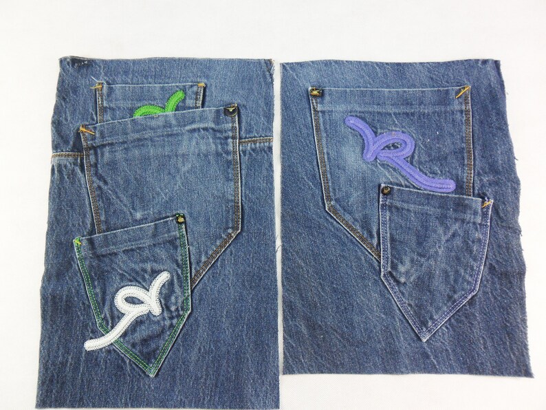 Denim pockets recycle Denim pockets crafts Denim diy Blue jean Etsy
