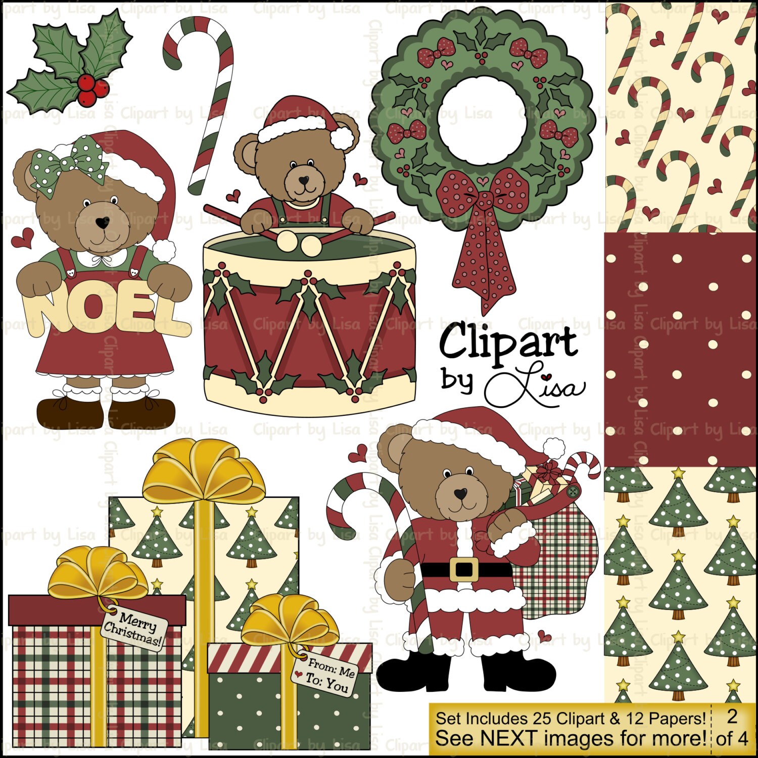 Country Christmas Clip Art & Papers Set 1 Etsy