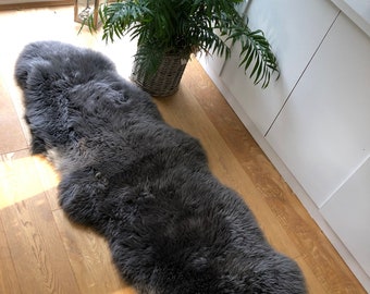 Grey sheepskin rug , double sheepskin, XL sheepskin rug, grey rug, mink grey rug, mid grey rug , interior design, fur rug , fur throw