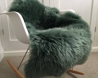 Green sheepskin rug, moss green , soft green, hygge, australian sheepskin, chair cover ties bed throw, luxury , Christmas gift