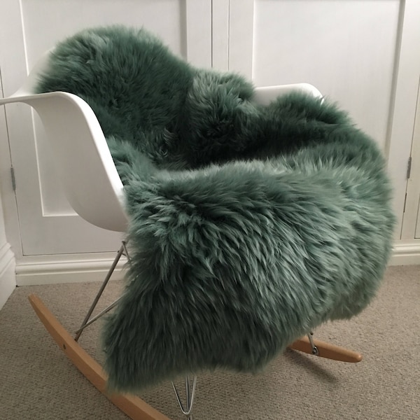 Green sheepskin rug, moss green , soft green, hygge, australian sheepskin, chair cover ties bed throw, luxury , Christmas gift